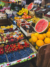 Various fruits for sale at market stall