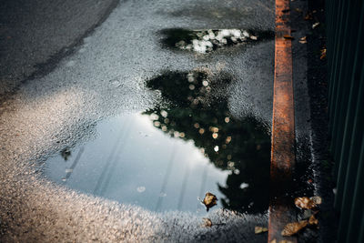 Reflection of window on wet road