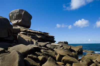 Scenic view of sea against blue sky