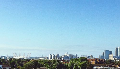 View of cityscape against clear sky