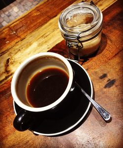 High angle view of coffee on table