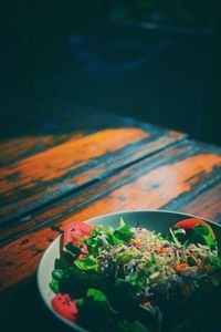 Close-up of meal served on table