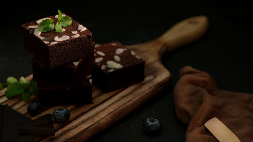 Close-up of chocolate cake on table