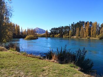 Scenic view of lake against clear sky