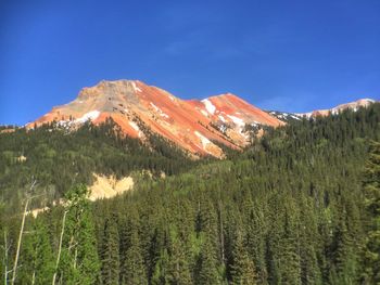 Scenic view of mountains against blue sky