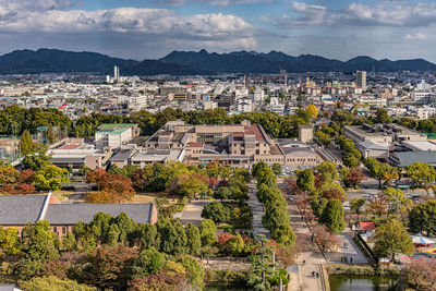 High angle view of townscape against sky