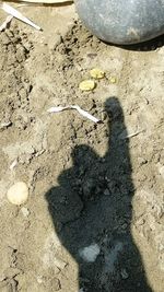 High angle view of shadow on sand