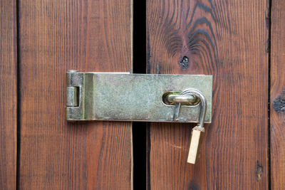 Close-up of padlock on door