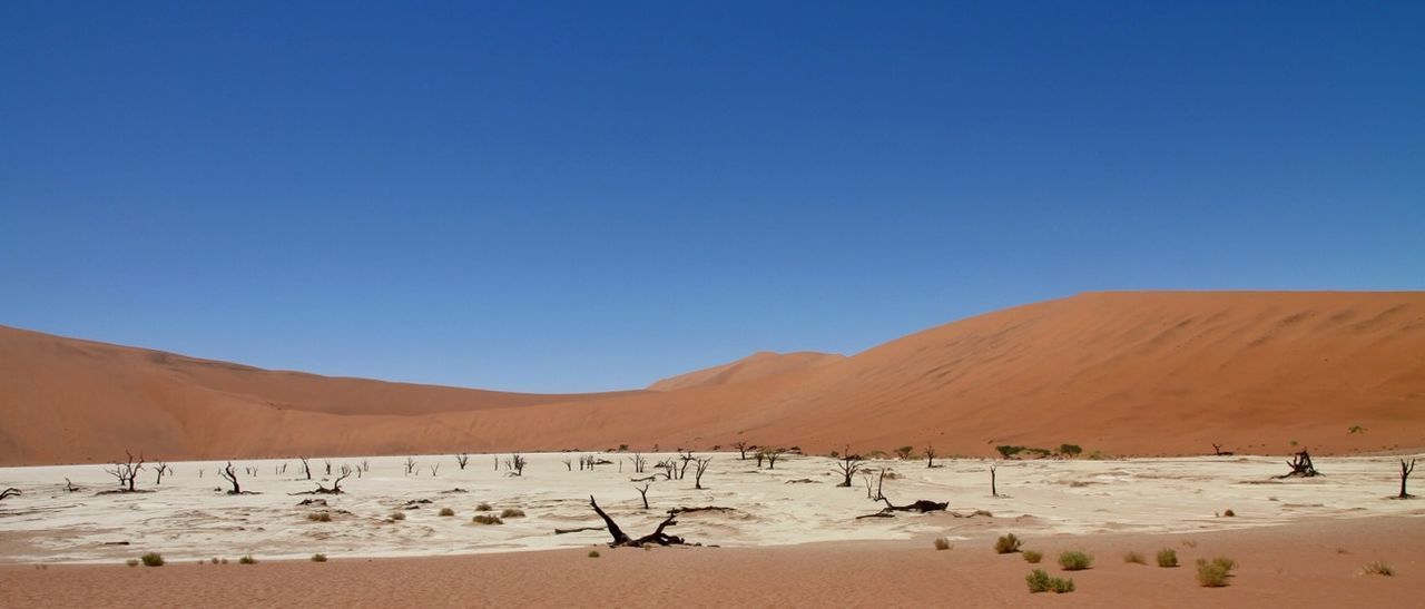 sand, clear sky, desert, copy space, arid climate, mountain, landscape, sand dune, tranquility, blue, tranquil scene, scenics, nature, beach, beauty in nature, non-urban scene, mountain range, incidental people, day, remote