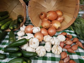 High angle view of vegetables for sale in market