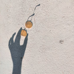 Shadow of person holding ball on wall