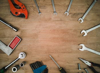 High angle view of tools on table