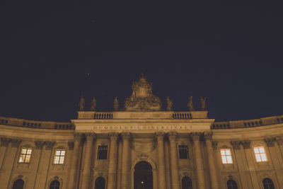 Low angle view of illuminated building