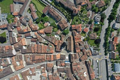 High angle view of buildings in city