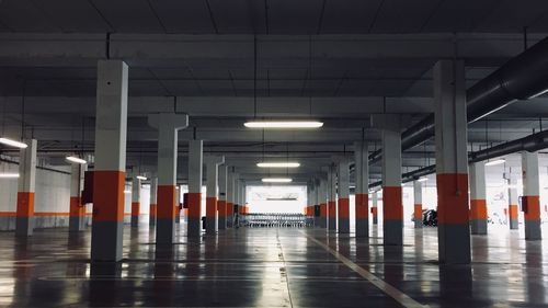 Interior of empty parking lot