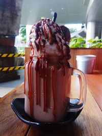 Close-up of ice cream on table