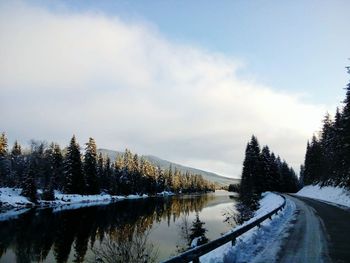 Snow covered landscape against sky