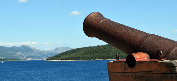 Close-up of fort against blue sky