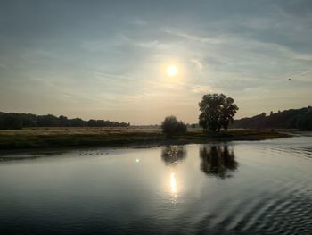 Scenic view of lake against sky during sunset