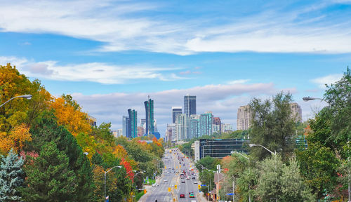 Modern buildings against sky in city