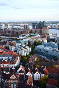 High angle view of townscape against sky