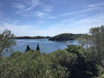 Scenic view of calm sea against cloudy sky