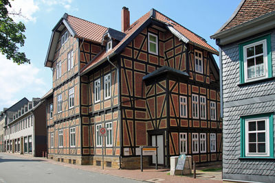 Low angle view of residential building against sky