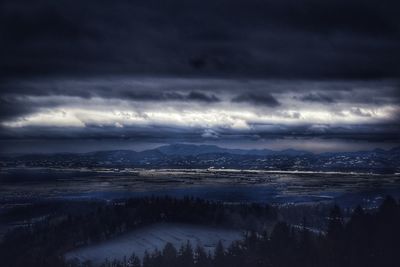 Aerial view of landscape against cloudy sky