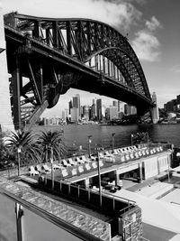 View of bridge in city against sky