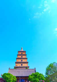 Low angle view of building against blue sky