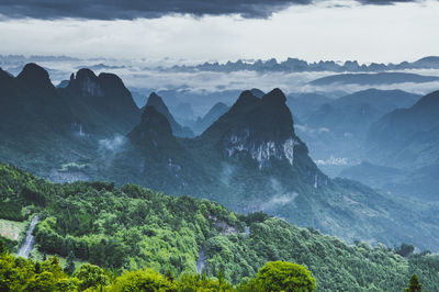 Panoramic view of landscape and mountains against sky