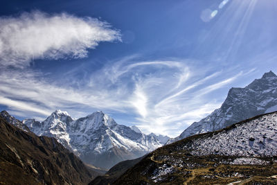 Scenic view of snowcapped mountains against sky