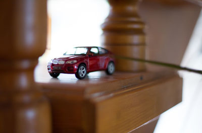 Close-up of toy car on table