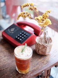 Close-up of drink in glass on table