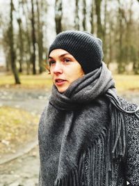 Woman wearing warm clothing during winter