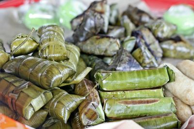 Close-up of wrapped food