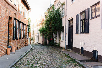 Empty alley amidst houses in city