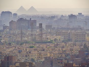 High angle view of buildings in city