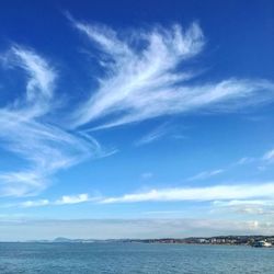 Scenic view of sea against blue sky