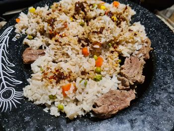 High angle view of meal served in plate