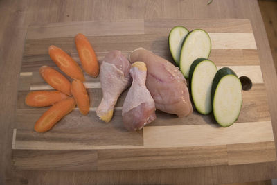 High angle view of food on cutting board