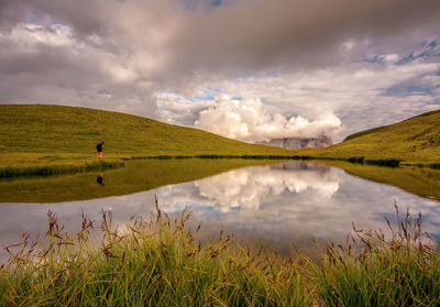 Scenic view of lake against sky