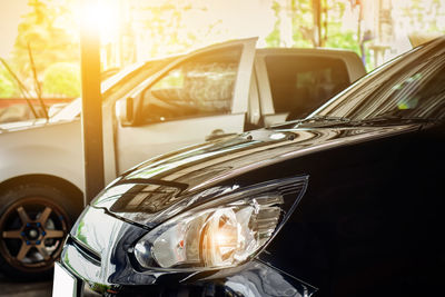 Close-up of car at showroom