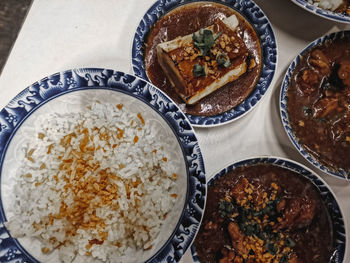 High angle view of food on table