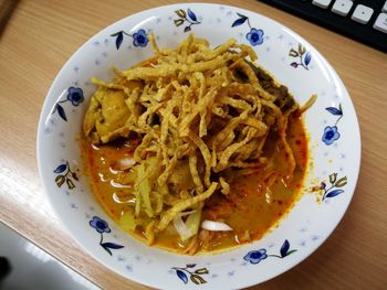 High angle view of meal served in plate