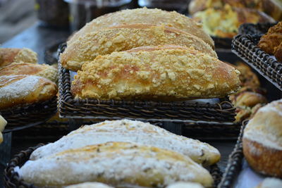 Close-up of breads in basket on table