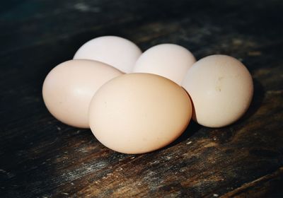 Close-up of eggs on table