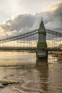 Bridge over river against cloudy sky