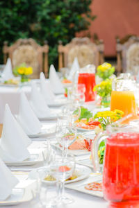 Served table with different dishes and drinks