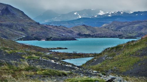 Scenic view of lake and mountains